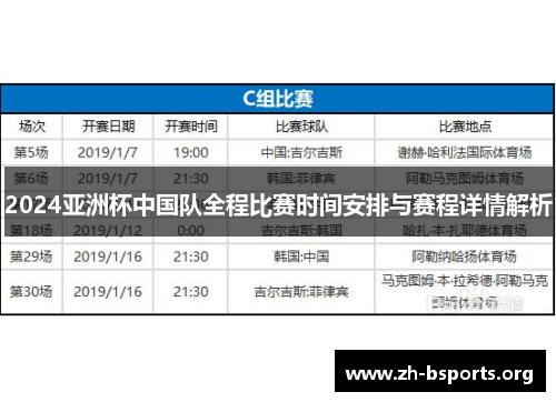2024亚洲杯中国队全程比赛时间安排与赛程详情解析 2024亚洲杯中国队全程比赛时间安排与赛程详情解析